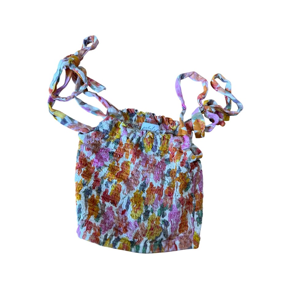 Petal + Pup Smocked Crop Top Multi Color Floral Tie Shoulder XS